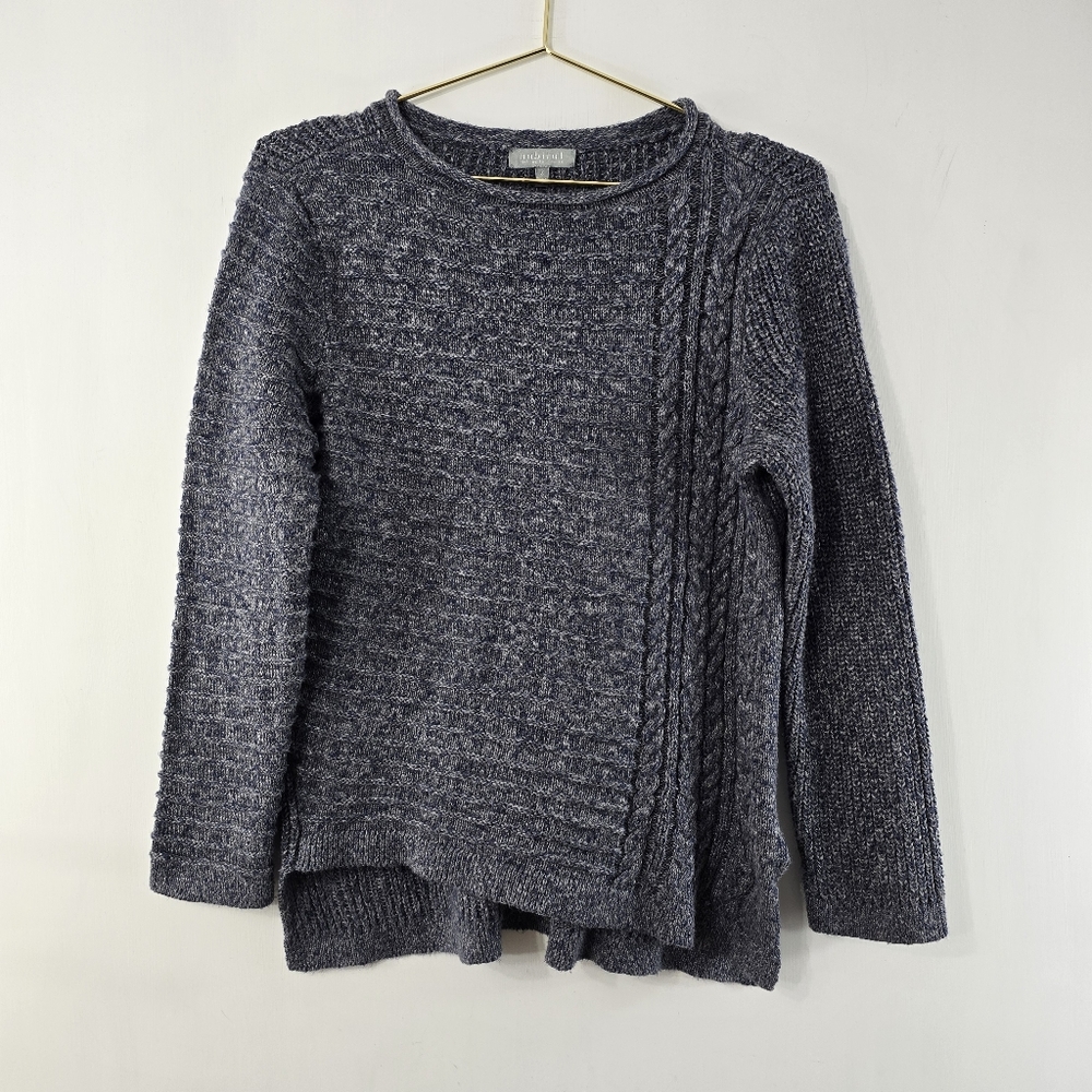 Habitat Asymmetric Hem Space Dye Marled Cable Knit Mixed Texture Sweater Size S